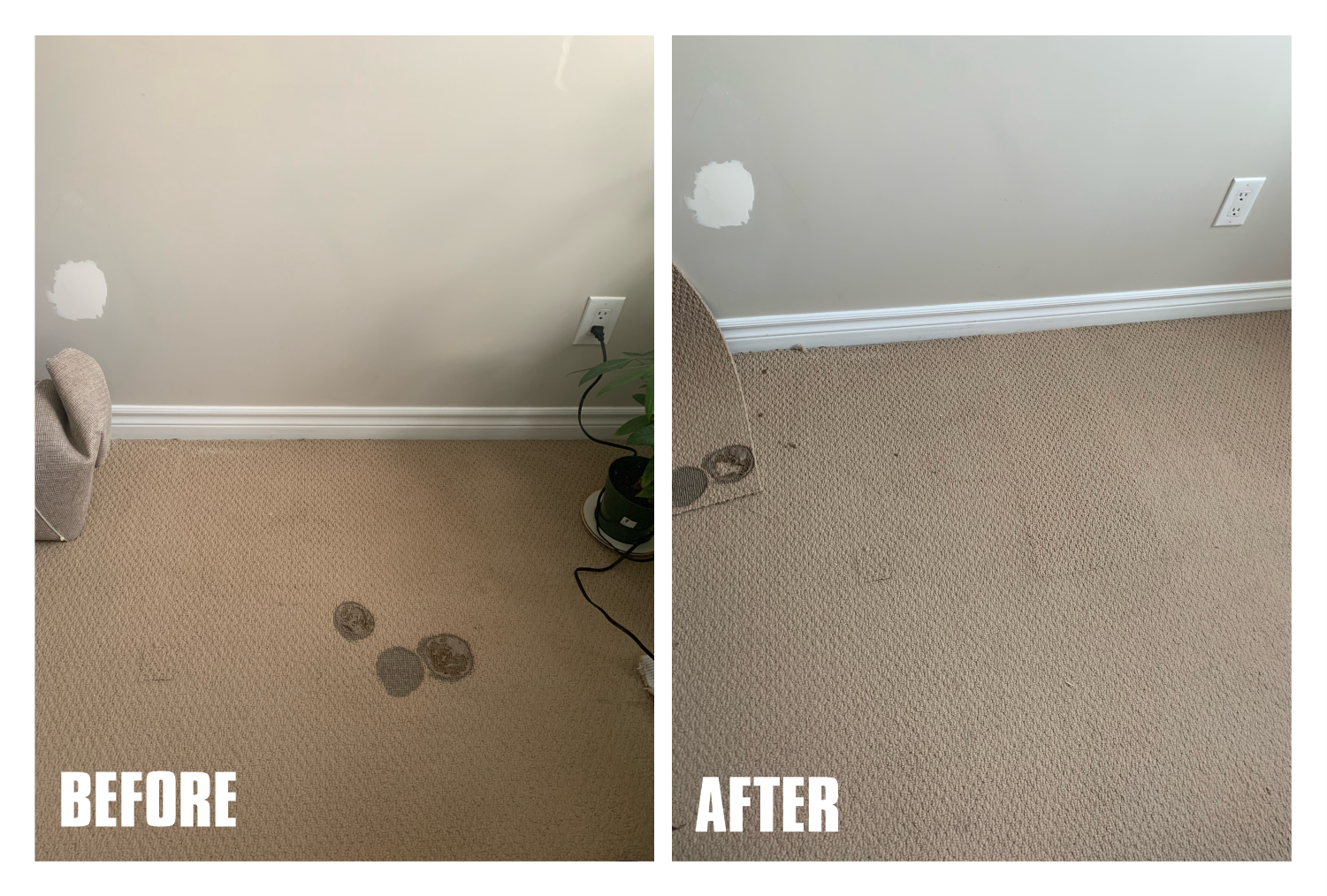 Burned carpet damage repaired