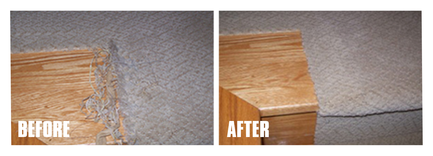 Damaged carpet on stairs repaired